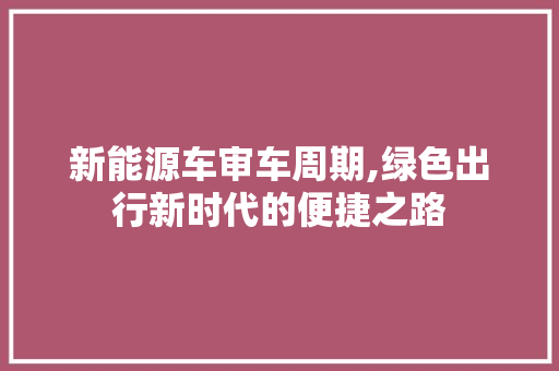 新能源车审车周期,绿色出行新时代的便捷之路