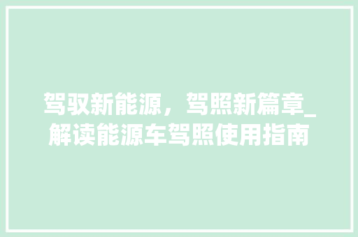 驾驭新能源，驾照新篇章_解读能源车驾照使用指南