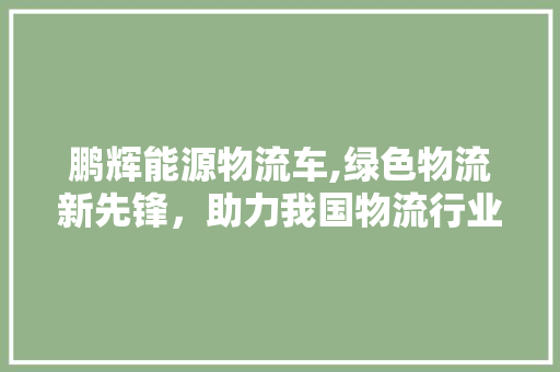 鹏辉能源物流车,绿色物流新先锋，助力我国物流行业转型升级