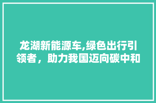 龙湖新能源车,绿色出行引领者，助力我国迈向碳中和