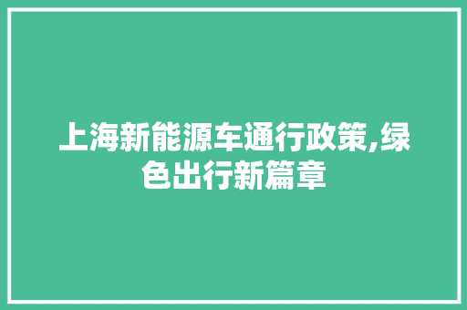 上海新能源车通行政策,绿色出行新篇章