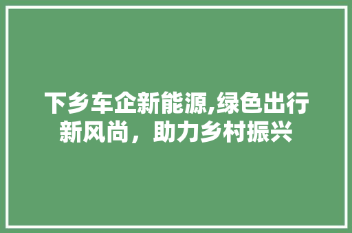 下乡车企新能源,绿色出行新风尚，助力乡村振兴