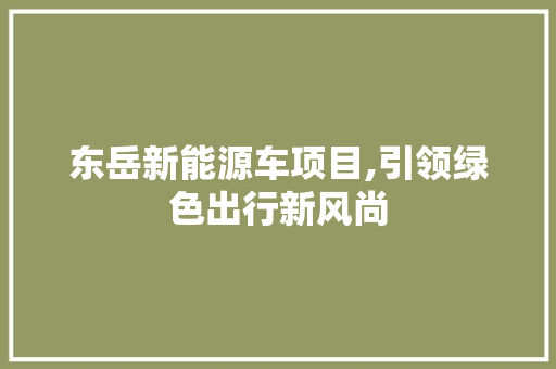 东岳新能源车项目,引领绿色出行新风尚  第1张