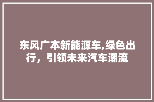 东风广本新能源车,绿色出行，引领未来汽车潮流  第1张