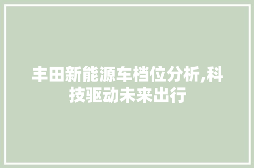 丰田新能源车档位分析,科技驱动未来出行