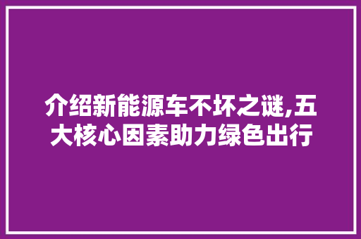 介绍新能源车不坏之谜,五大核心因素助力绿色出行