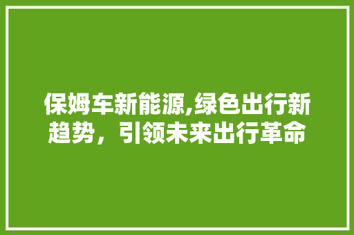 保姆车新能源,绿色出行新趋势，引领未来出行革命