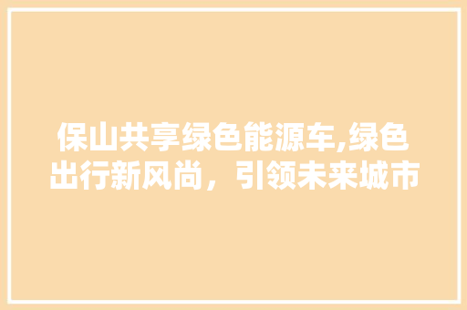 保山共享绿色能源车,绿色出行新风尚，引领未来城市交通