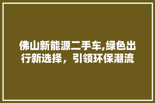 佛山新能源二手车,绿色出行新选择，引领环保潮流