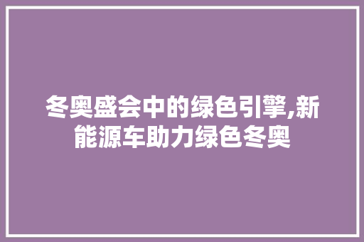 冬奥盛会中的绿色引擎,新能源车助力绿色冬奥