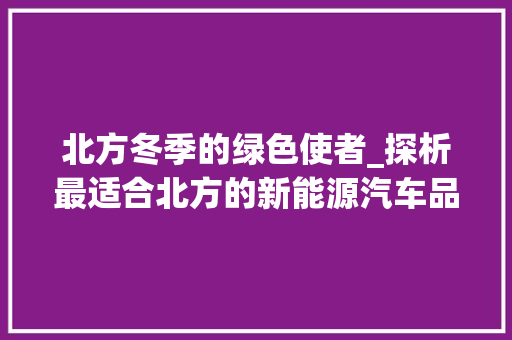 北方冬季的绿色使者_探析最适合北方的新能源汽车品牌