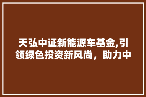 天弘中证新能源车基金,引领绿色投资新风尚，助力中国新能源汽车产业发展