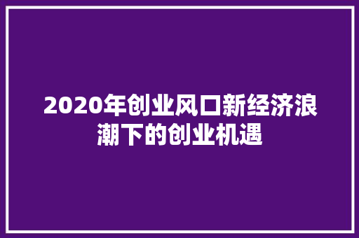 2020年创业风口新经济浪潮下的创业机遇  第1张