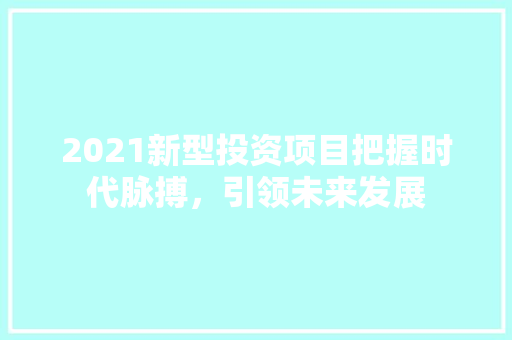 2021新型投资项目把握时代脉搏，引领未来发展