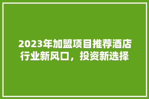 2023年加盟项目推荐酒店行业新风口，投资新选择