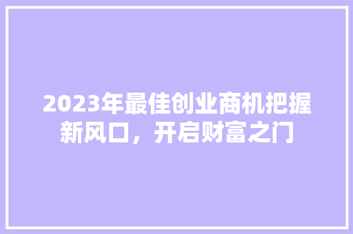 2023年最佳创业商机把握新风口，开启财富之门