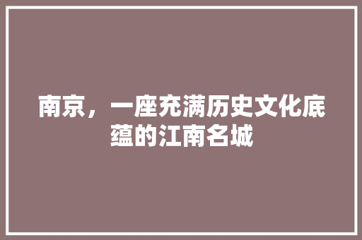 南京，一座充满历史文化底蕴的江南名城