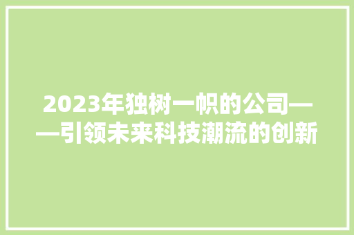 2023年独树一帜的公司——引领未来科技潮流的创新先锋