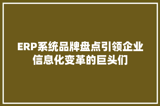 ERP系统品牌盘点引领企业信息化变革的巨头们