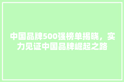 中国品牌500强榜单揭晓，实力见证中国品牌崛起之路