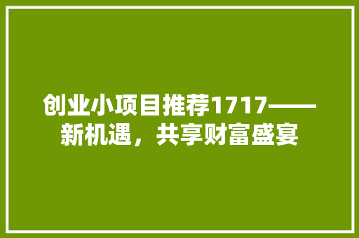 创业小项目推荐1717——新机遇，共享财富盛宴