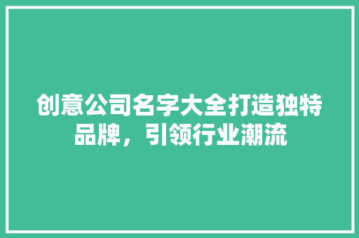 创意公司名字大全打造独特品牌，引领行业潮流