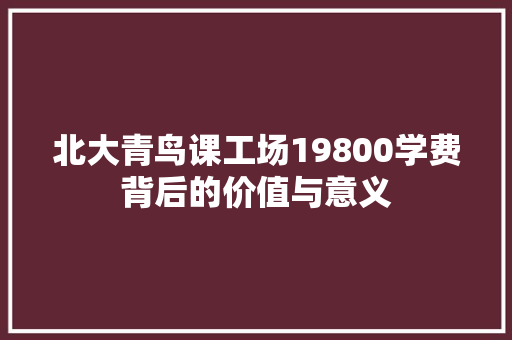 北大青鸟课工场19800学费背后的价值与意义