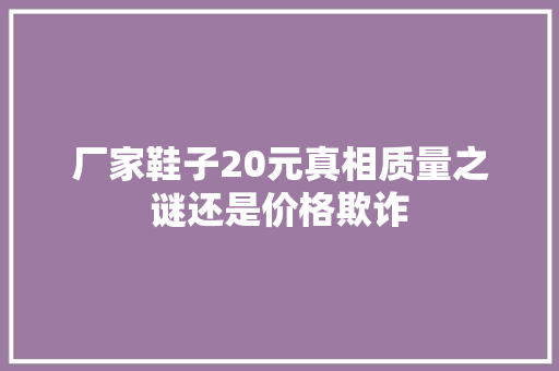 厂家鞋子20元真相质量之谜还是价格欺诈