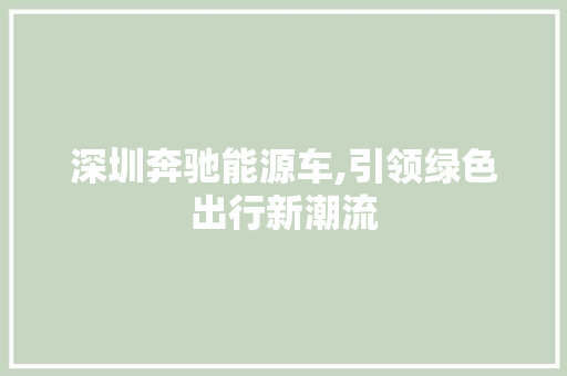 深圳奔驰能源车,引领绿色出行新潮流