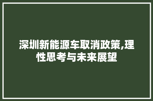 深圳新能源车取消政策,理性思考与未来展望