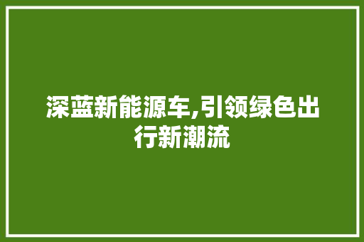 深蓝新能源车,引领绿色出行新潮流