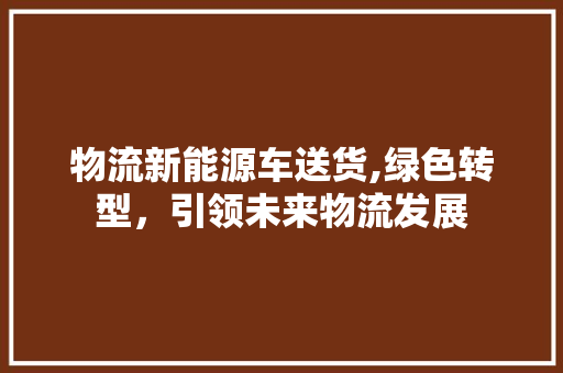 物流新能源车送货,绿色转型，引领未来物流发展