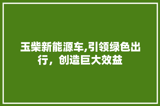 玉柴新能源车,引领绿色出行，创造巨大效益