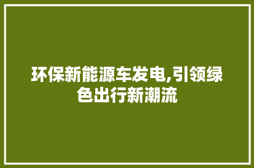 环保新能源车发电,引领绿色出行新潮流