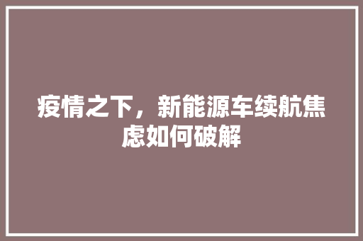 疫情之下，新能源车续航焦虑如何破解