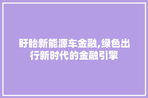 盱眙新能源车金融,绿色出行新时代的金融引擎