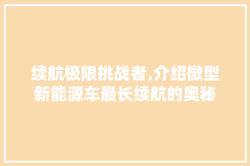 续航极限挑战者,介绍微型新能源车最长续航的奥秘