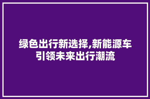 绿色出行新选择,新能源车引领未来出行潮流