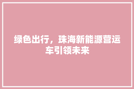 绿色出行，珠海新能源营运车引领未来