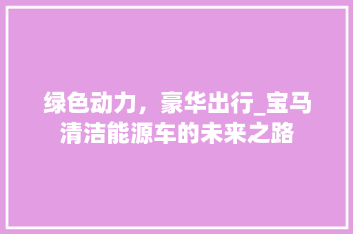 绿色动力，豪华出行_宝马清洁能源车的未来之路