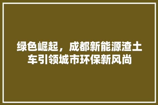 绿色崛起，成都新能源渣土车引领城市环保新风尚