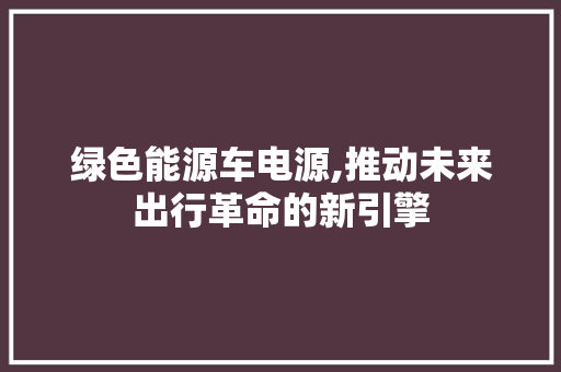 绿色能源车电源,推动未来出行革命的新引擎