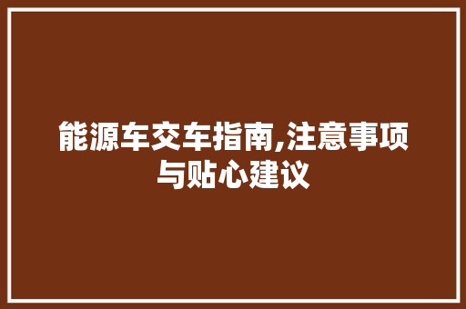 能源车交车指南,注意事项与贴心建议