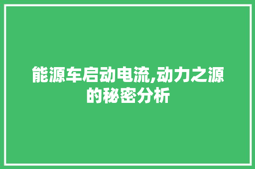 能源车启动电流,动力之源的秘密分析