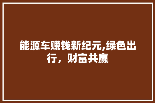 能源车赚钱新纪元,绿色出行，财富共赢  第1张