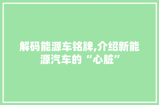 解码能源车铭牌,介绍新能源汽车的“心脏”