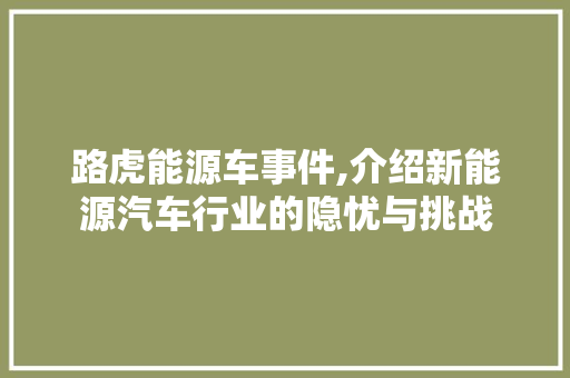 路虎能源车事件,介绍新能源汽车行业的隐忧与挑战