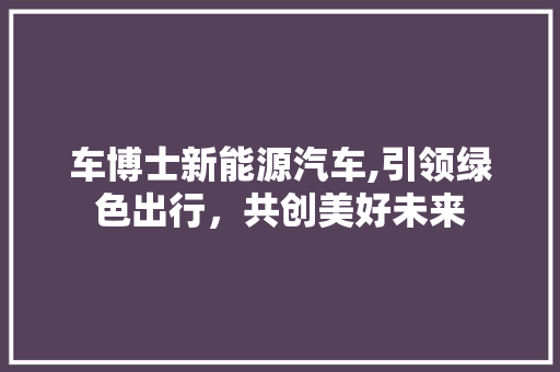 车博士新能源汽车,引领绿色出行，共创美好未来  第1张