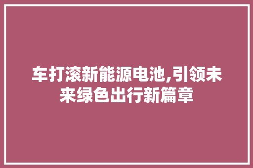 车打滚新能源电池,引领未来绿色出行新篇章