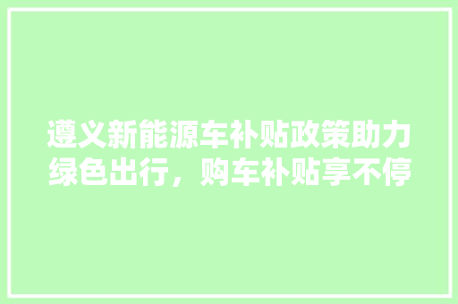 遵义新能源车补贴政策助力绿色出行，购车补贴享不停